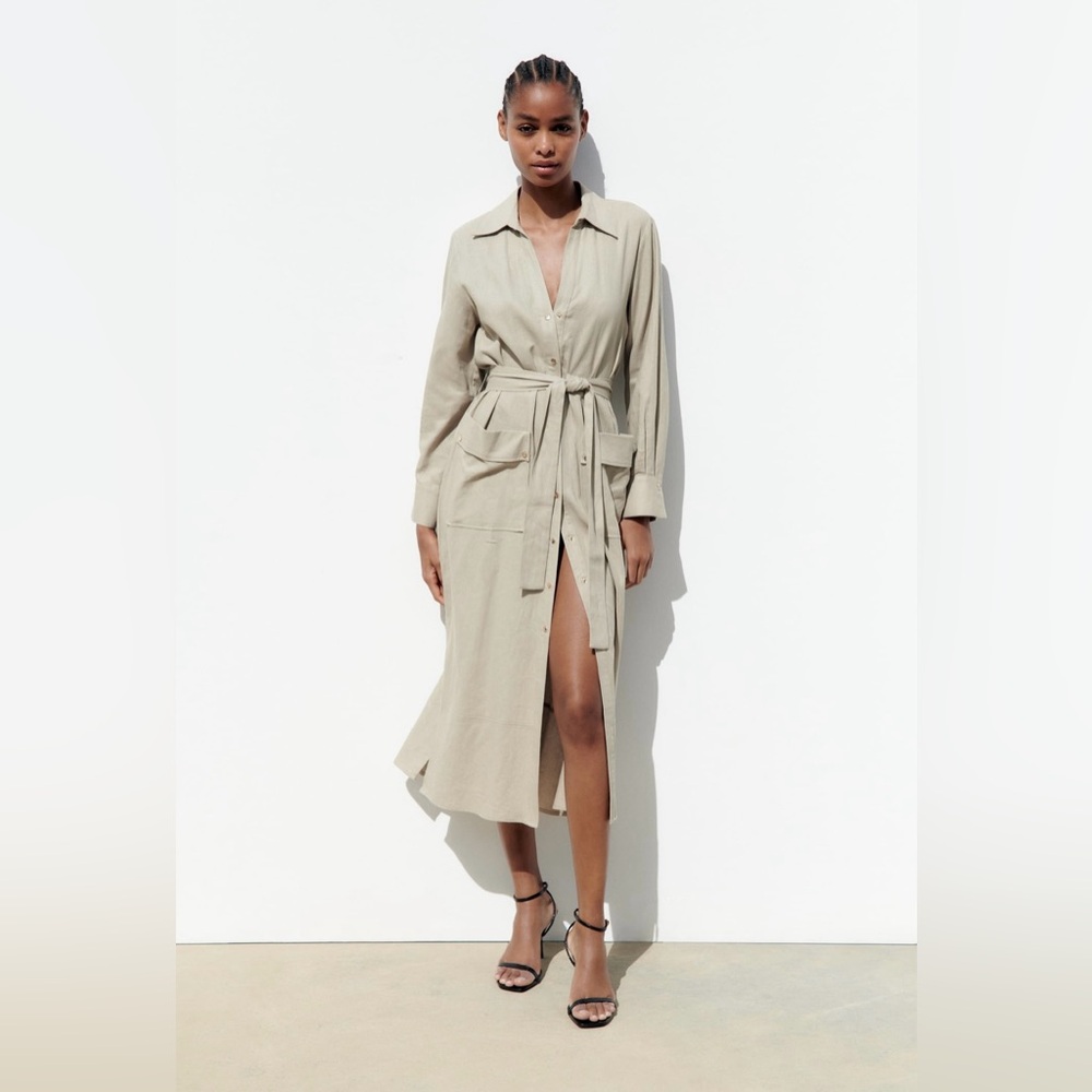 Linen Blend Midi Dress Zara XS Never Worn